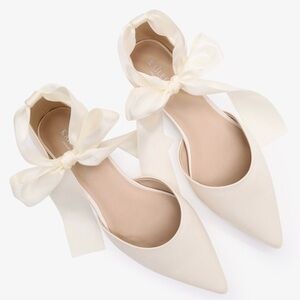 Kailee P Ribbon Tie Flats 8.5 Ivory Satin